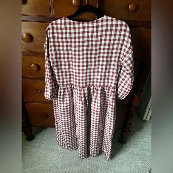 notPERFECTLINEN montmarte drop shoulder dress in Marsala gingham - Picture 4 of 9
